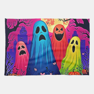 Het Halloween Party Design van Neon Ghosts Theedoek