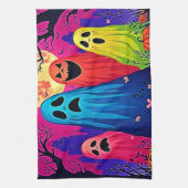 Het Halloween Party Design van Neon Ghosts Theedoek (Verticaal)