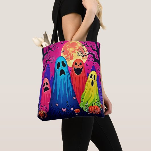 Het Halloween Party Design van Neon Ghosts Tote Bag (Dichtbij)