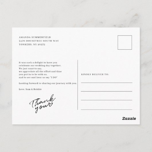 Het handschrift van de Foto van het huwelijk Dank  Briefkaart (Achterkant)