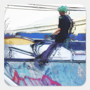 Het hangen aan - Stunt Scooter Kunstwerk Vierkante Sticker