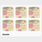 Het hangen Dubbele Rode Lantaarns van het Geluk op Vierkante Sticker (Vel)