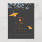 Het hangen Oranje Origami Document Kranen Sla de D Aankondigingskaart (Voorkant)