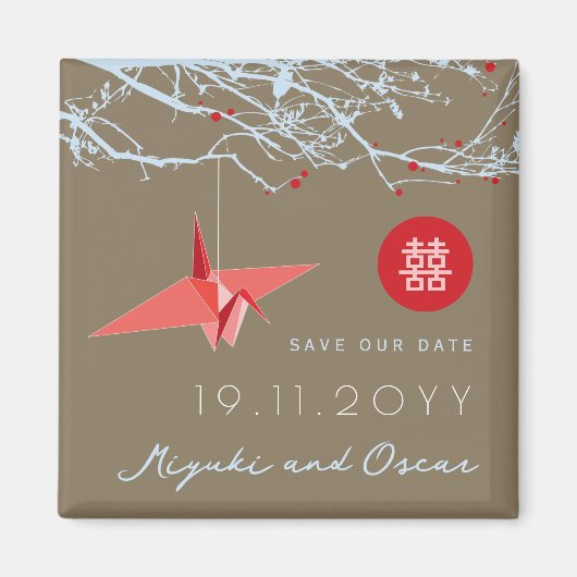 Het hangen Rode Document Kraan op takken bewaart d Magneet (Voorkant)