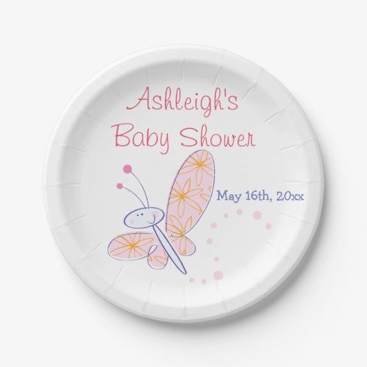 Het Happy Butterfly-Baby shower Papieren Bordje (Voorkant)