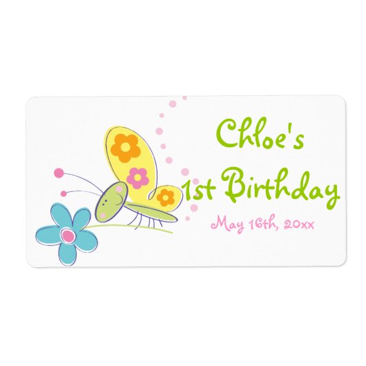 Het Happy Butterfly Verjaardag Water Bottle Label (Voorkant)