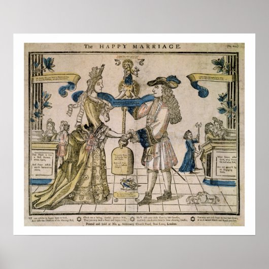 Het Happy Marriage (stencil gekleurd houtsnip) Poster (Voorkant)