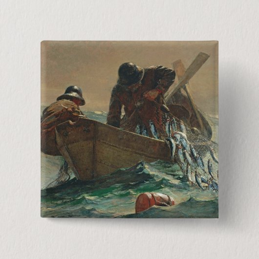 Het haringnet, 1885 (olie op doek) vierkante button 5,1 cm (Voorkant)