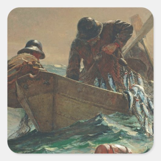 Het haringnet, 1885 (olie op doek) vierkante sticker (Voorkant)