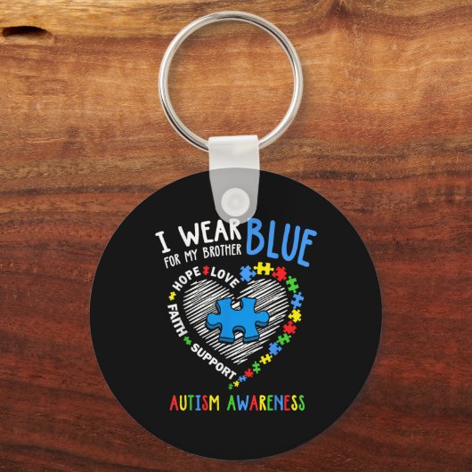 Het hart dat ik blauw Draag voor mijn breder autis Sleutelhanger (Voorkant)