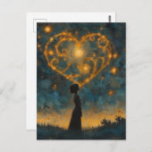 Het hart in de sterren en een verbaasd meisje briefkaart (Voorkant / Achterkant)