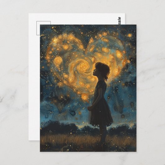Het hart in de sterren meisje briefkaart (Voorkant / Achterkant)