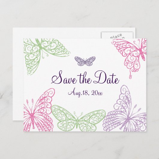 Het hart is een Flutter sparen de Datum Aankondigingskaart (Voorkant / Achterkant)