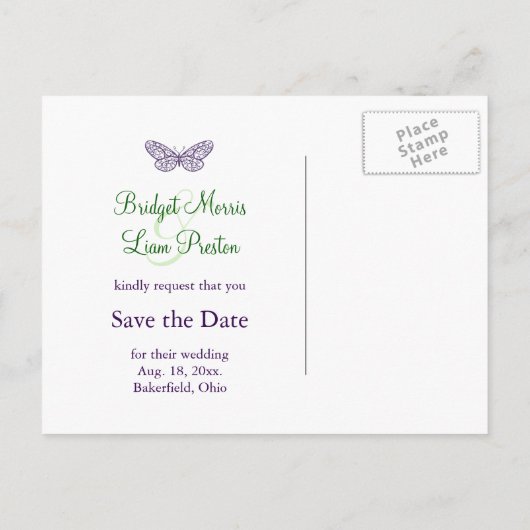 Het hart is een Flutter sparen de Datum Aankondigingskaart (Achterkant)