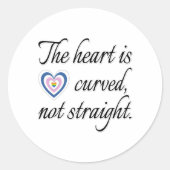Het hart is niet recht ronde sticker (Voorkant)