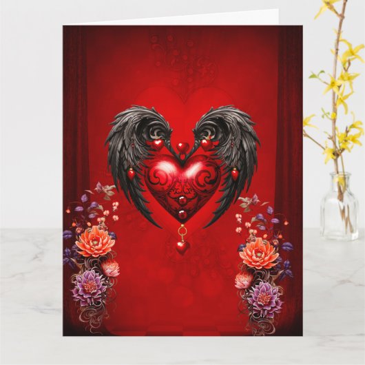 Het hart met zwarte vleugels kaart (Gele Bloem)