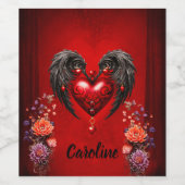 Het hart met zwarte vleugels wijn etiket (Enkel label)