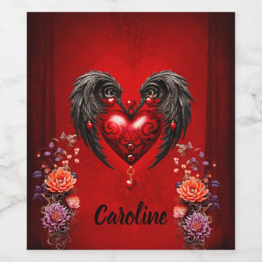 Het hart met zwarte vleugels wijn etiket (Enkel label)