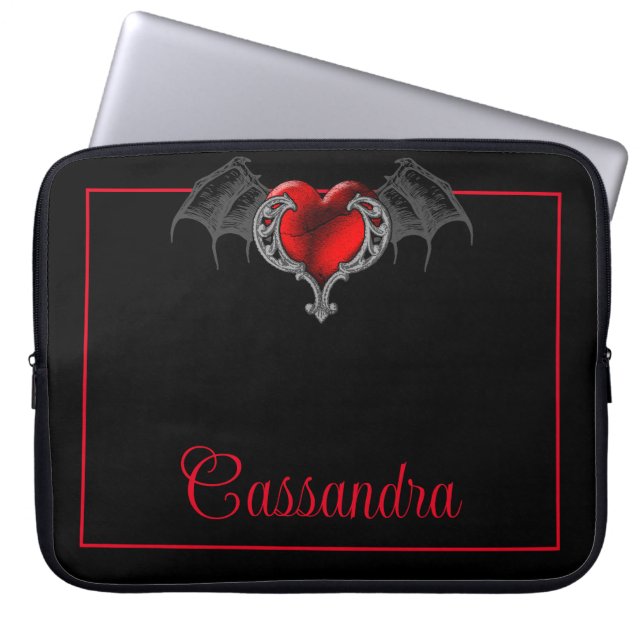 Het Hart van de gothic met Bat Wings Gepersonalise Laptop Sleeve (Voorkant)