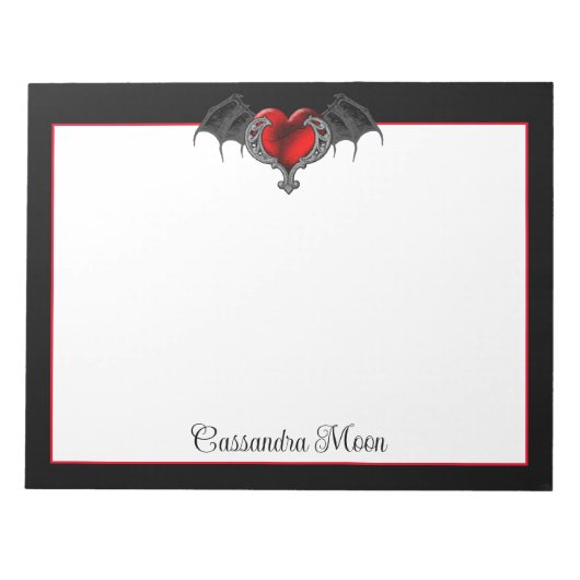 Het Hart van de gothic met Bat Wings Gepersonalise Notitieblok (Voorkant)