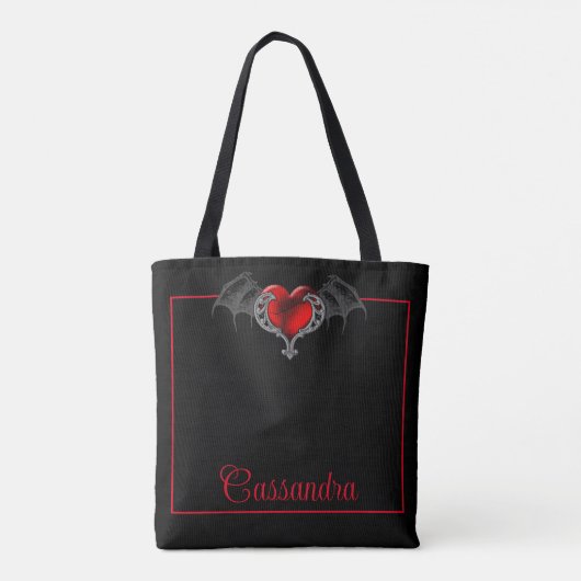 Het Hart van de gothic met Bat Wings Gepersonalise Tote Bag (Achterkant)