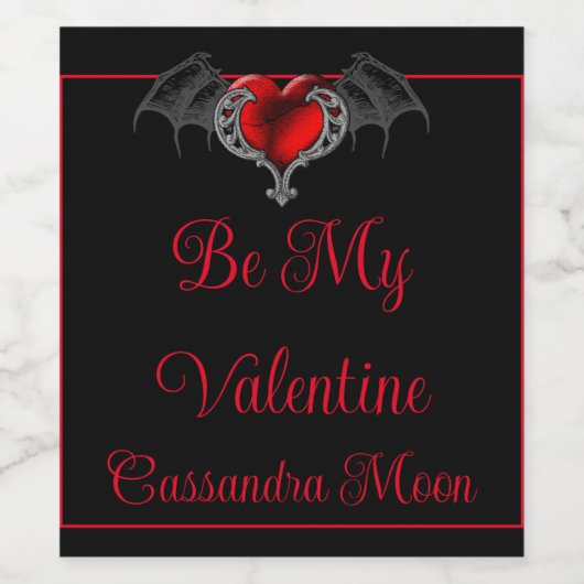 Het Hart van de gothic met Bat Wings Gepersonalise Wijn Etiket (Enkel label)