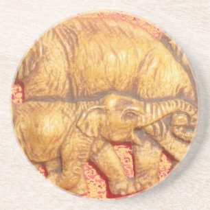 Het hart van de kudde: Elephant Family Portrait Zandsteen Onderzetter