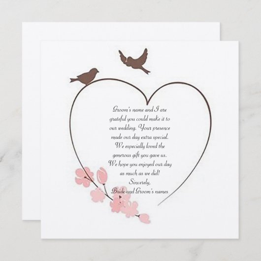 "Het hart van de liefdesvogel" bruiloft Hartelijk Bedankkaart (Voorkant / Achterkant)