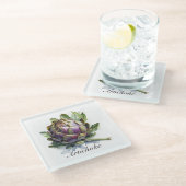 Het hart van de tuin: artisjok in Waterverf Glazen Onderzetter (Schuin)