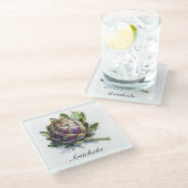 Het hart van de tuin: artisjok in Waterverf Glazen Onderzetter (Schuin)