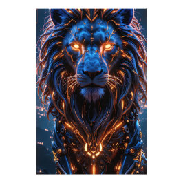 Het hart van een King Poster - Glowing Cyber Lion