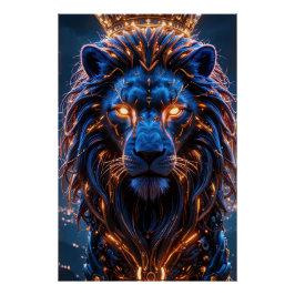 Het hart van een King Poster - Glowing Cyber Lion