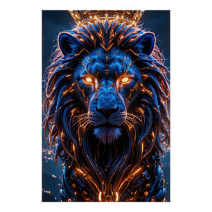 Het hart van een King Poster - Glowing Cyber Lion