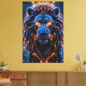 Het hart van een King Poster - Glowing Cyber Lion Canvas Afdruk (Insitu (Woonkamer))