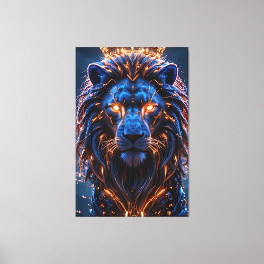 Het hart van een King Poster - Glowing Cyber Lion Canvas Afdruk (Voorkant)