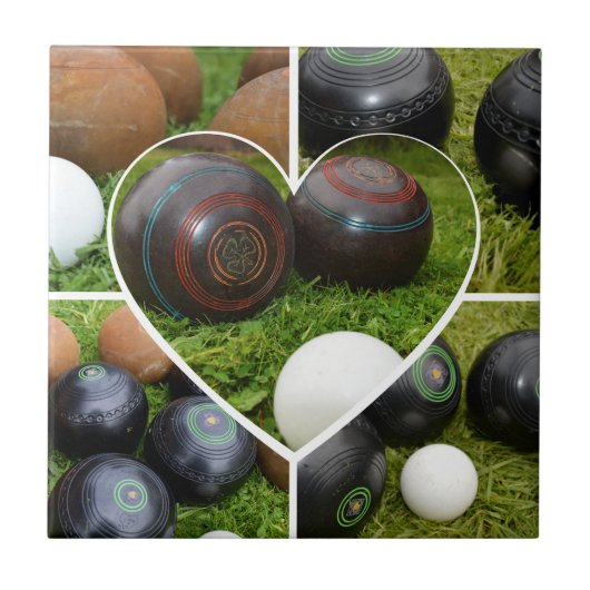 Het hart van gazon kommen: een  fotocollage tegeltje (Voorkant)