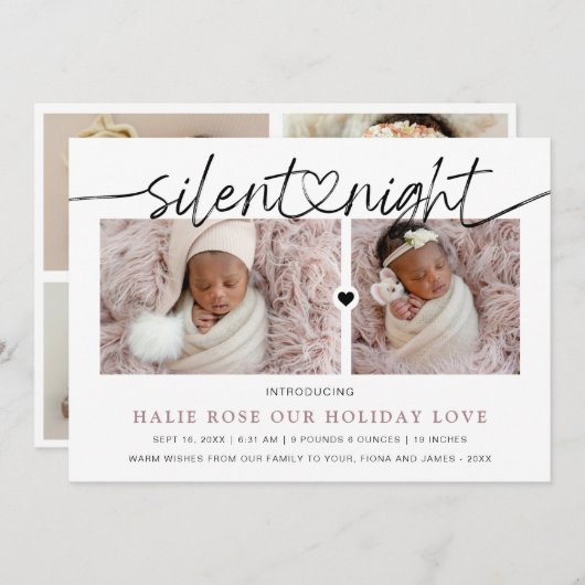 Het Hart van het manuscript verbonden Silent Night Feestdagenkaart (Voorkant / Achterkant)