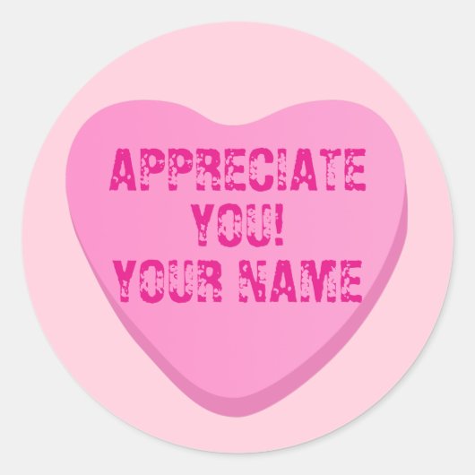 Het Hart van het snoep met de Tekst-Roze Hart van Ronde Sticker (Voorkant)