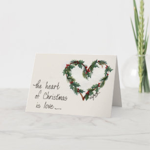 "Het hart van Kerstmis is Love" Green Heart Feestdagen Kaart