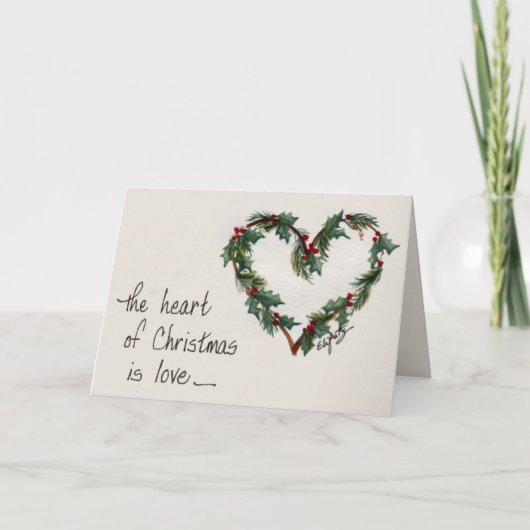 "Het hart van Kerstmis is Love" Green Heart Feestdagen Kaart (Voorkant)