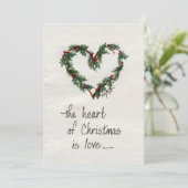 "Het hart van Kerstmis is Love" Green Heart Feestdagenkaart (Staand voorkant)