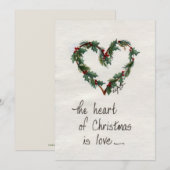 "Het hart van Kerstmis is Love" Green Heart Feestdagenkaart (Voorkant / Achterkant)