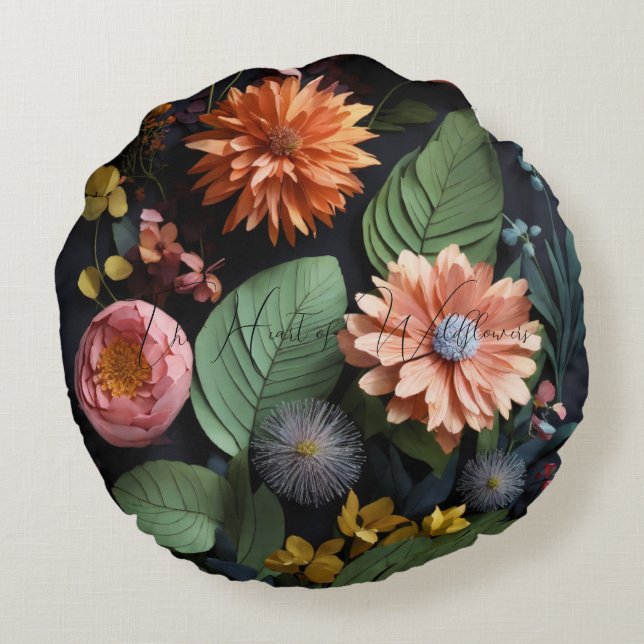 Het Hart van Wilde Bloemen Ronde Kussen (Achterkant)