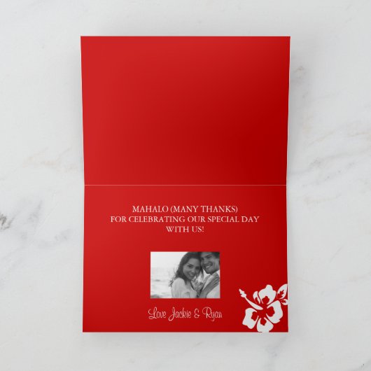 Het Hawaiiaanse Huwelijk dankt u het Rood van de Bedankkaart (Binnen)