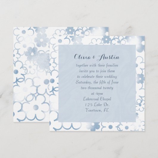 Het hedendaagse blauwflorendesign bruiloft kaart (Voorkant / Achterkant)