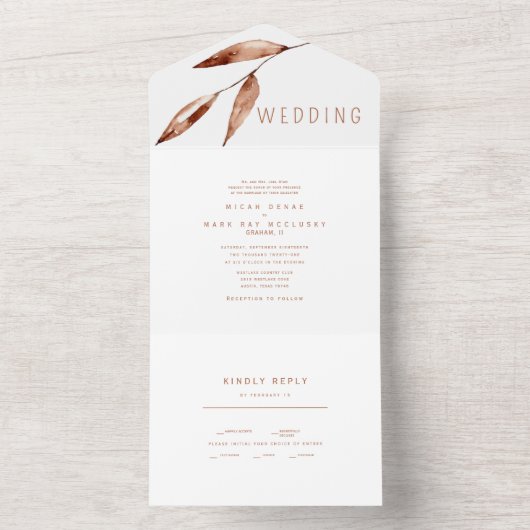 Het hedendaagse eenvoudige Terracotta Wedding All In One Uitnodiging (Binnen)