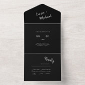 Het hedendaagse Eenvoudige Zwarte Monogram Weddens All In One Uitnodiging (Binnen)