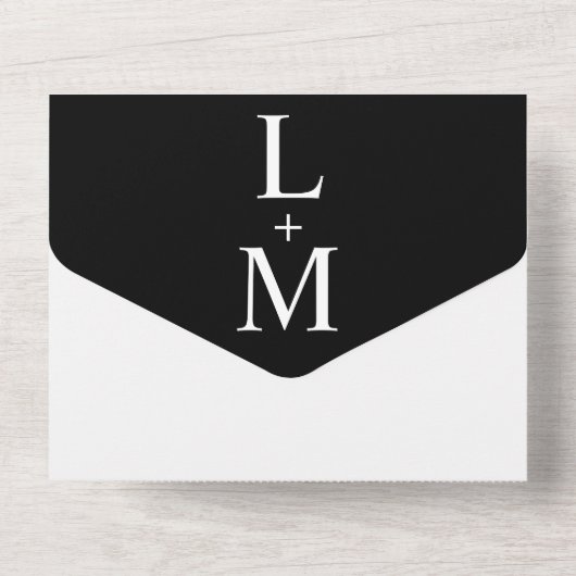 Het hedendaagse Eenvoudige Zwarte Monogram Weddens All In One Uitnodiging (Achterkant)
