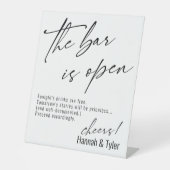 Het hedendaagse handschrift Funny De bar is open Reclamebord Met Voetstuk (Voorkant)
