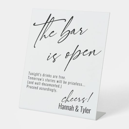 Het hedendaagse handschrift Funny De bar is open Reclamebord Met Voetstuk (Voorkant)